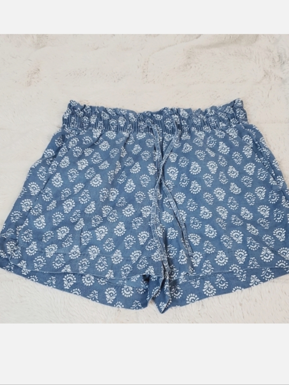 Joie Drawstring Paperbag Waist Lyocell Shorts S Blue Floral